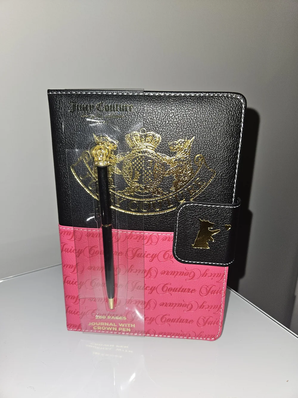Juicy Couture Black and Pink Journal with Gold Crest & Crown Pen